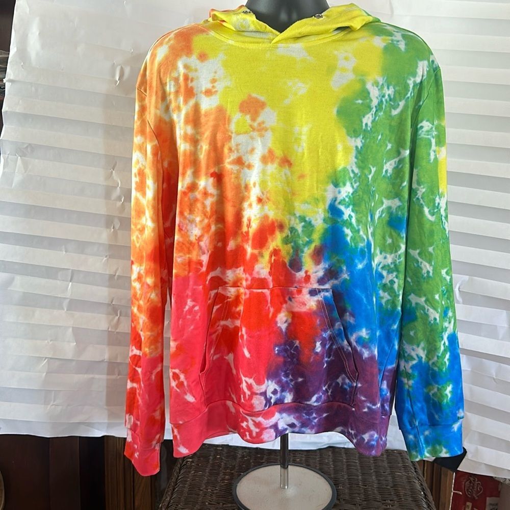 Duo Duo Multicolor Tie Dye Pullover Hoodie Kangaroo Pocket Size XL Unisex Casual